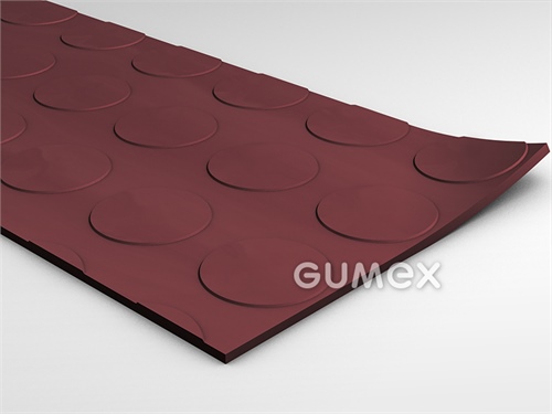 Gumová podlahovina SANTO, hrúbka 3mm, šírka 1450mm, 75°ShA, SBR, dezén peniažkový, -30°C/+70°C, červená
